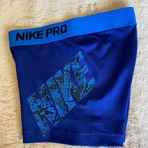 blue Nike Pro spandex shorts